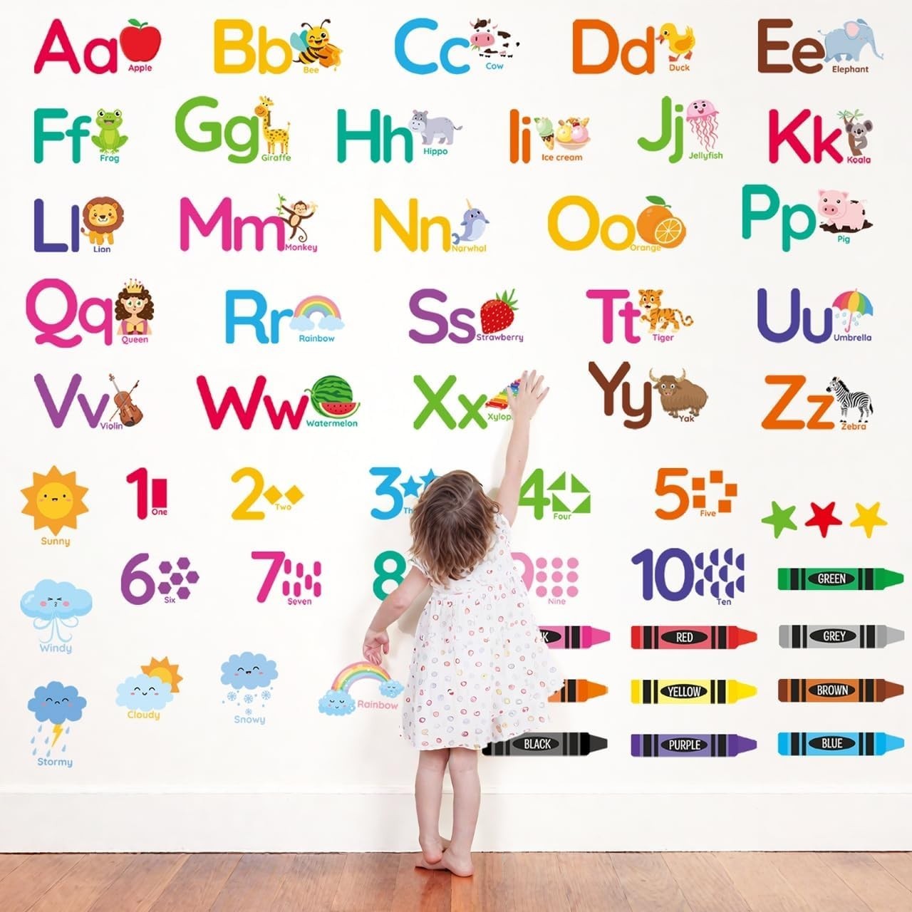 Educational Wall Decals for Kids Animal Alphabet Numbers Colors Classroom Decor