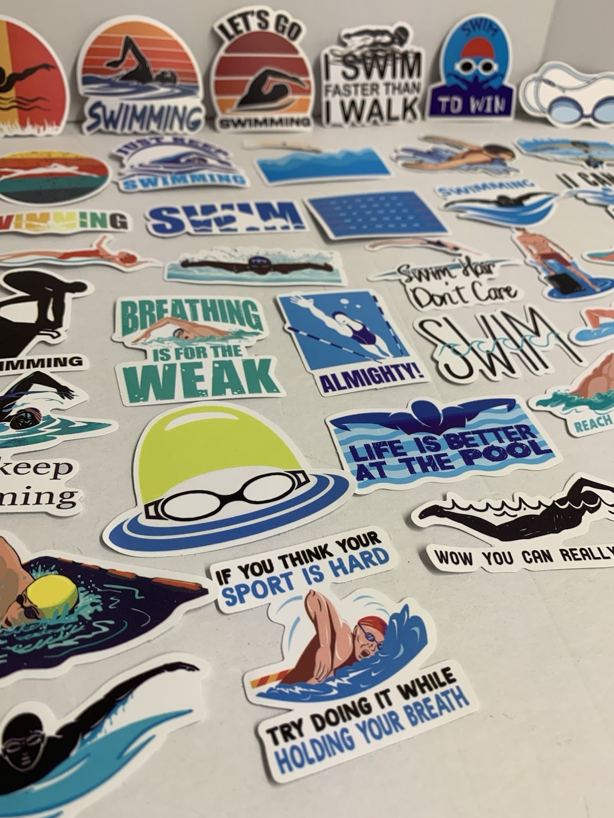50 Swimming Stickers – Vinyl Waterproof Swim Theme for Kids and Adults (#26541)