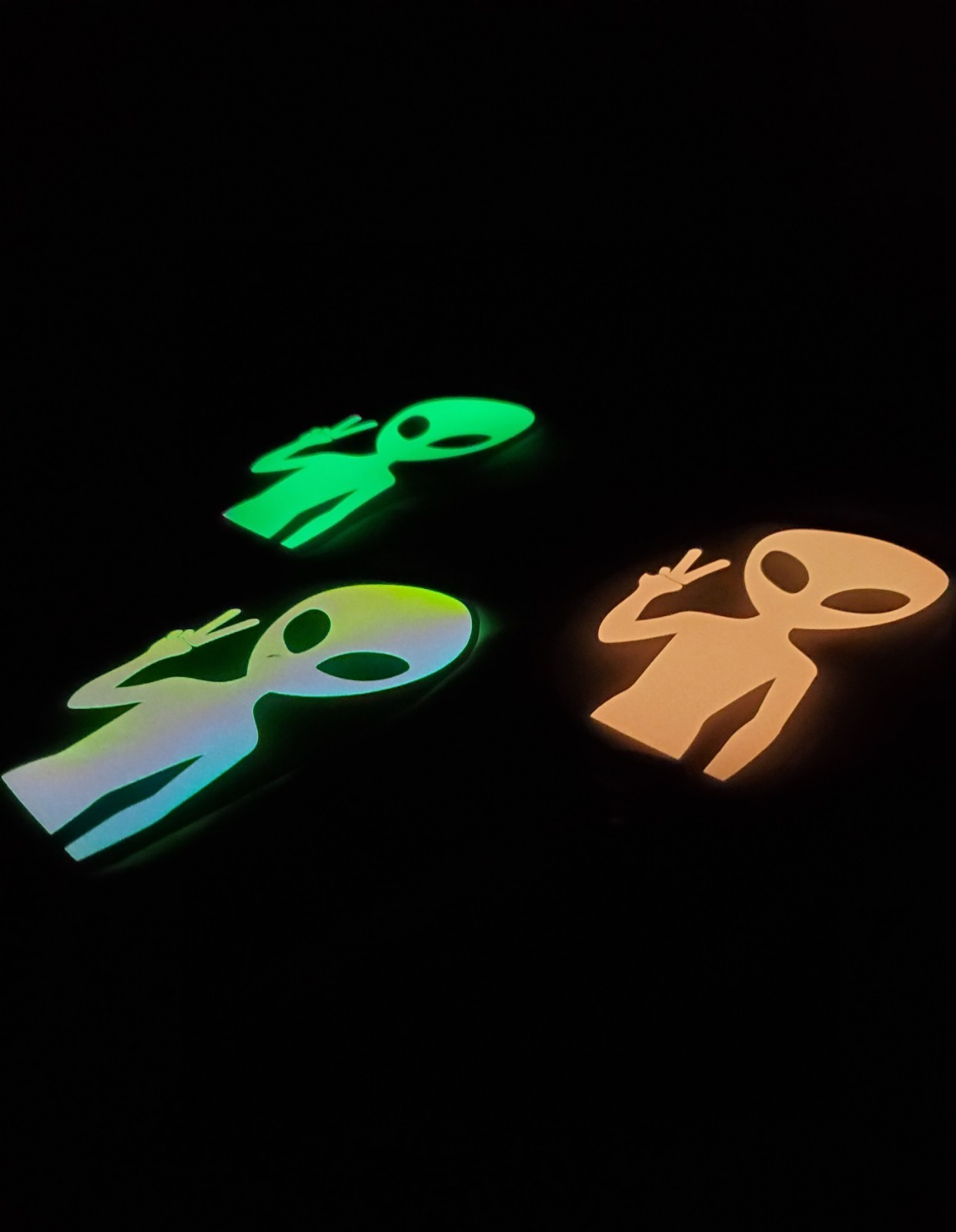 Glow In The Dark Vinyl Decal Deuces Peace Sign Alien Medium Size Lit Studios New