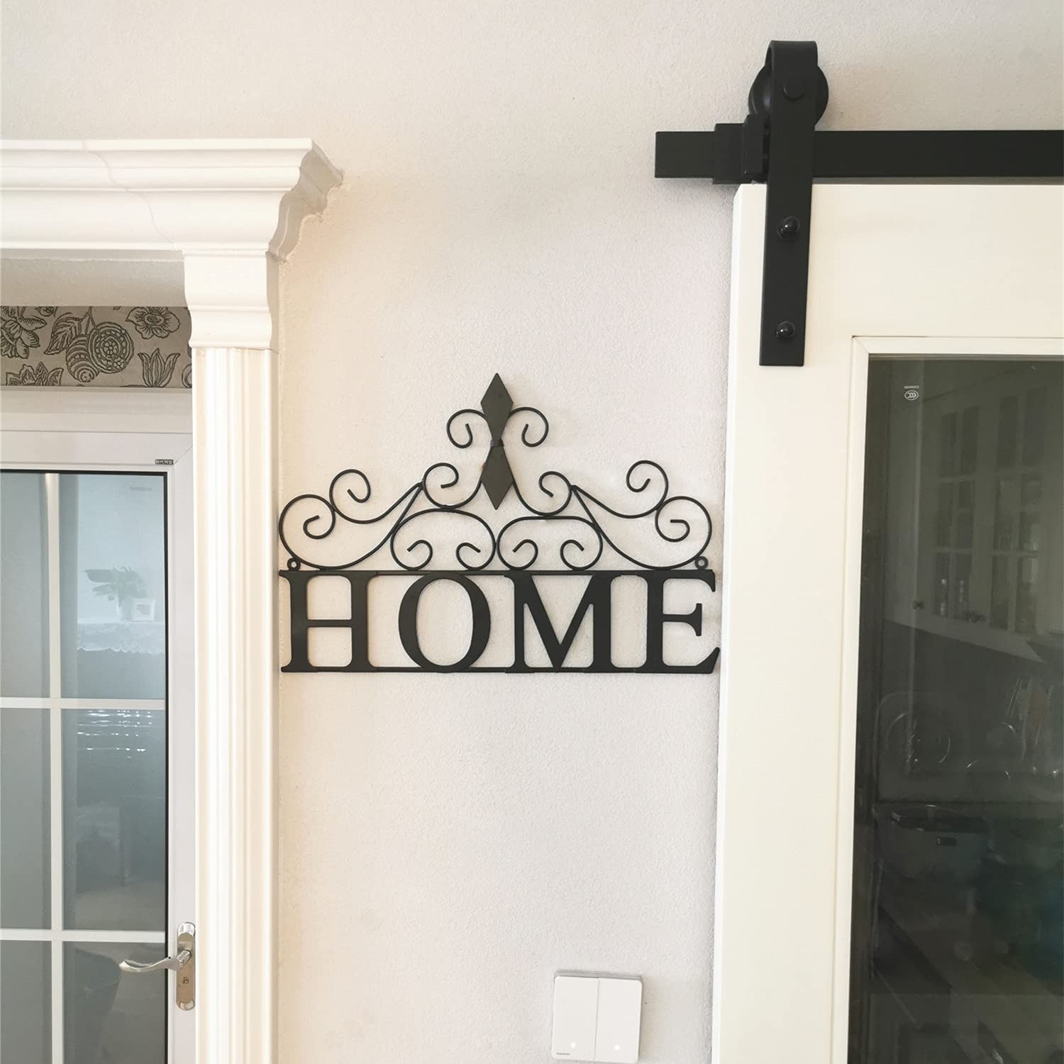 Yamfurvo Scrolled Home Word Wall Decor, Metal Wall Mounted Plaque Door Art Si…