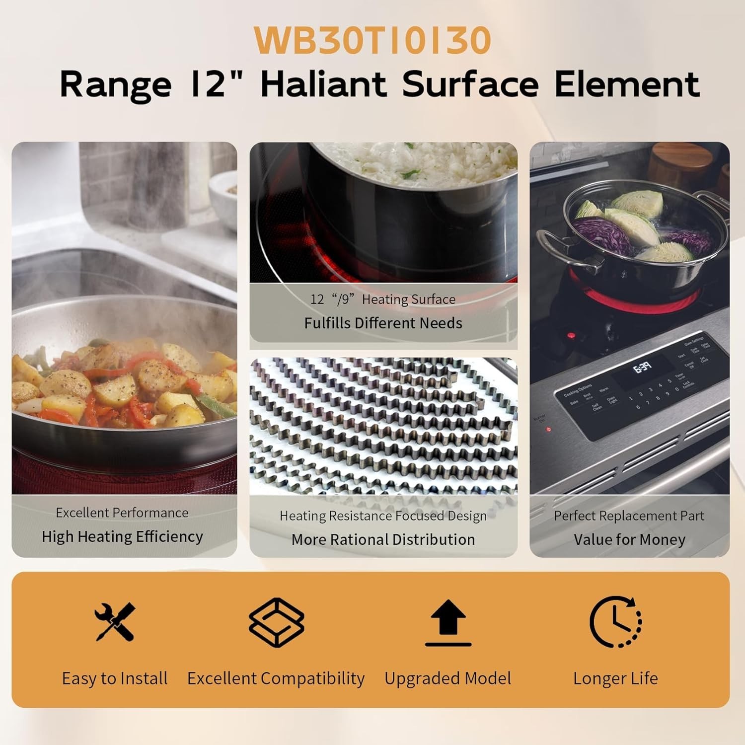 UPGRADED WB30T10130 12" Dual Haliant Surface Element Replacement for GE Stove, A