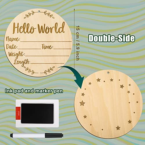 Baby Announcement Sign Wooden Newborn Name Plate with Ink Pad for Hand Footprint