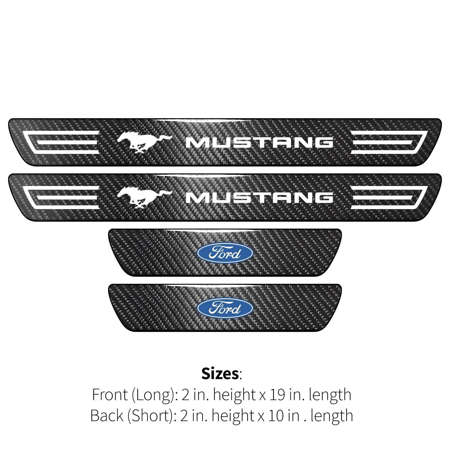 Ford Mustang X-Large Black Carbon Fiber 4 Pcs Universal Door Sill Plates
