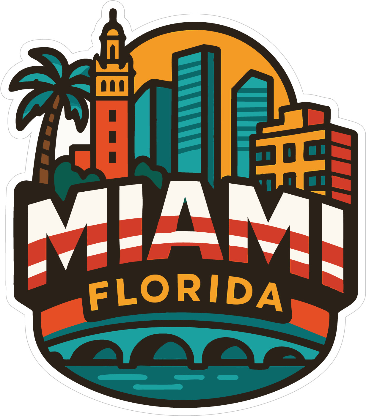 Miami Sticker Decal Vinyl Die-Cut City Skyline Landmark Design