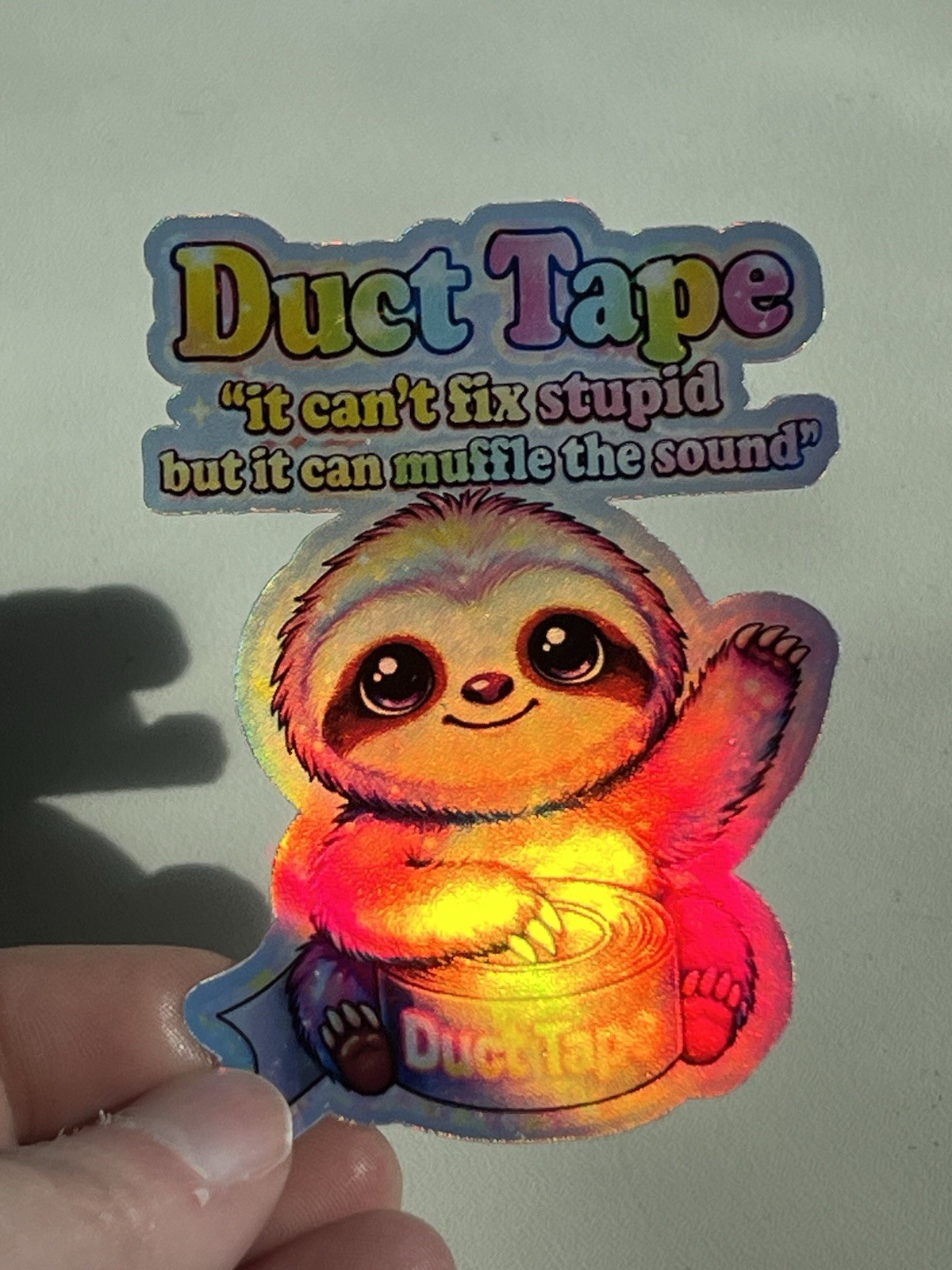 Cute Sloth Duct Tape Sarcastic Funny Waterproof Holographic Vinyl Sticker