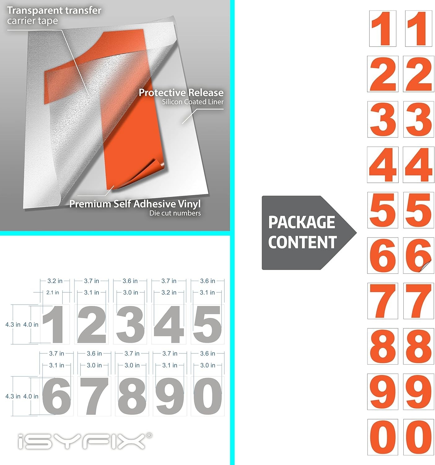 UV Resistant Orange Numbers Decals – 4 Inch, 2 Sets