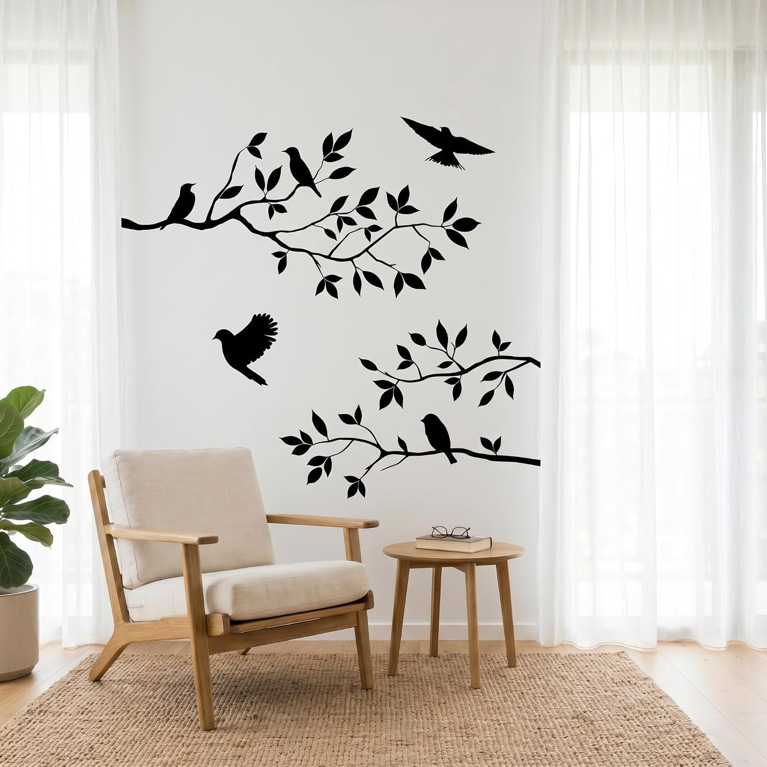 Birds and Blossoms Vinyl Wall Decal – 16" X 24" Removable Floral Bird Wall Stick