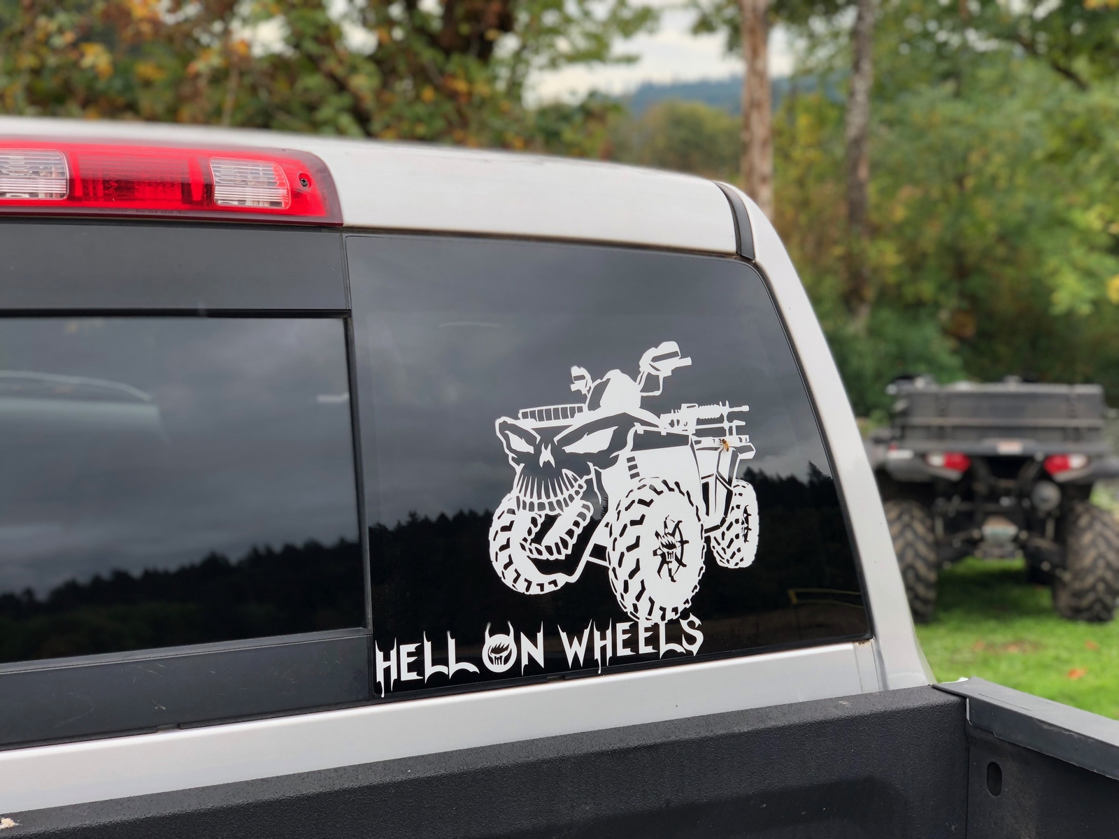 Hell on Wheels 4×4 Quad Reflective Truck and Trailer Decal (Black or White/Facin