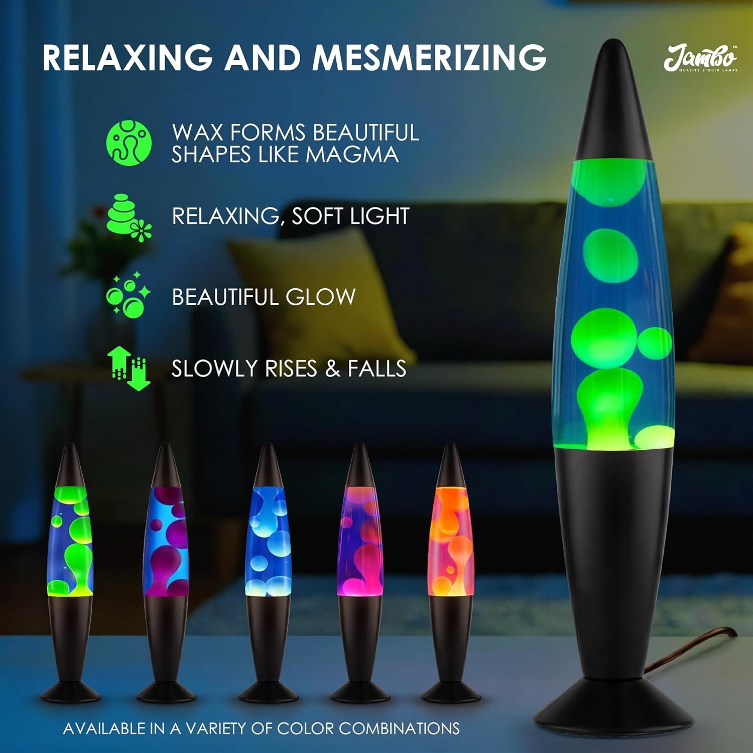16" Beautiful Lamp- Blue with Yellow/Green Wax, Relaxing Liquid Lamp for Livi…