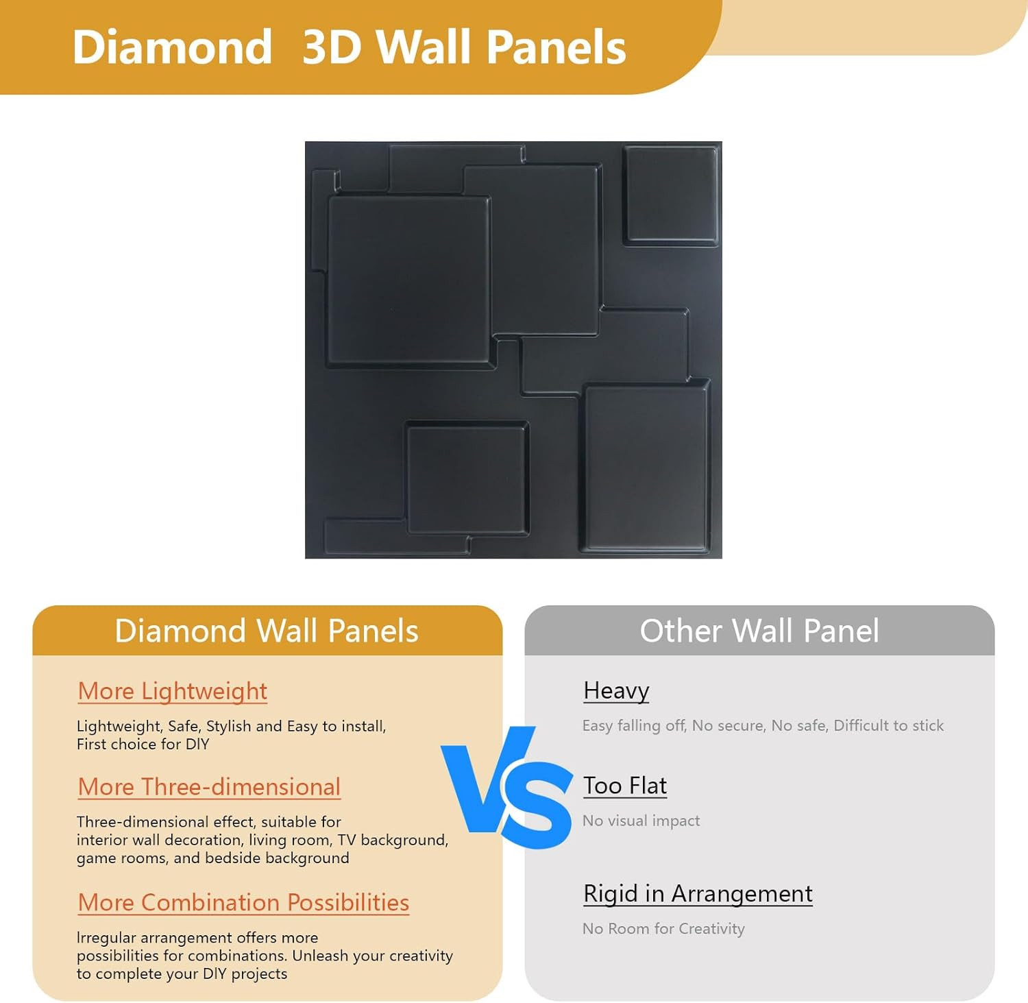 Diamond 3D Wall Panels – Waterproof PVC Decor for Living Room & Office, 12 Pack