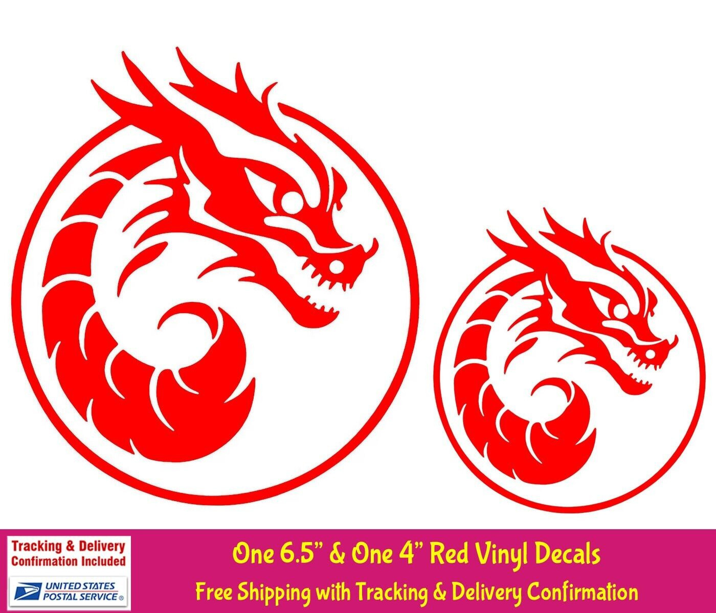 Red Tribal Dragon Two PK Red Vinyl Decals Car Truck Window Mirror Wall Door
