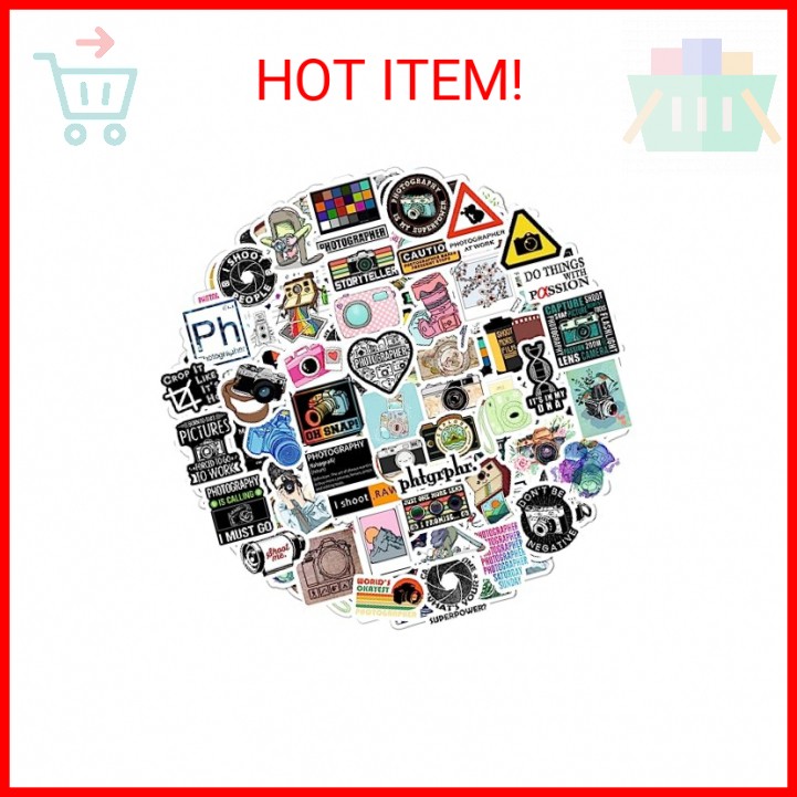 BulbaCraft 100Pcs Photography Stickers, Camera Stickers for Water Bottles, Lapto