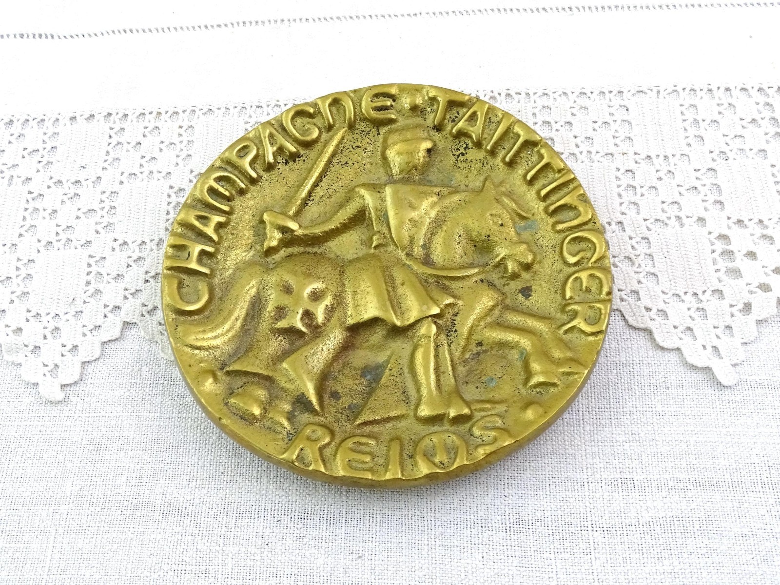 VTG French Cast Bronze Tattinger Champagne Promotional Cast Bronze Trinket Dish,