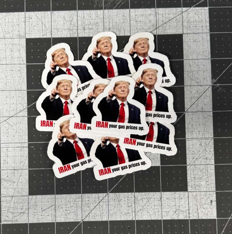 Trump “Iran Prices Up!” Sticker 100 Pack Funny Political Gas Meme Decal 2"