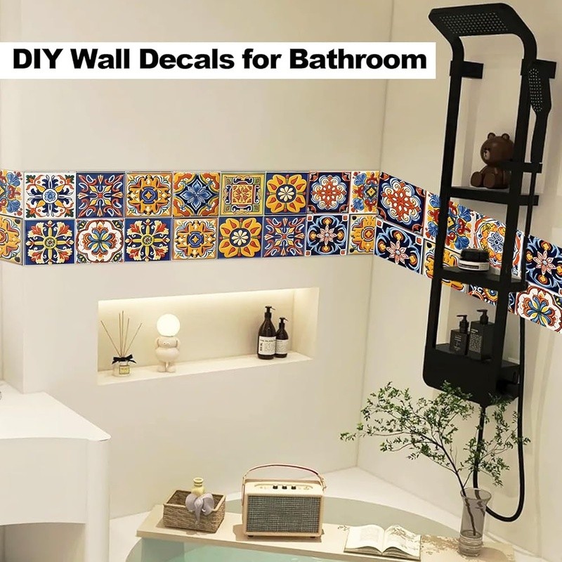 Moroccan Bohemian Tile Stickers 48 Pack Peel & Stick Wall Decals Home Decor New