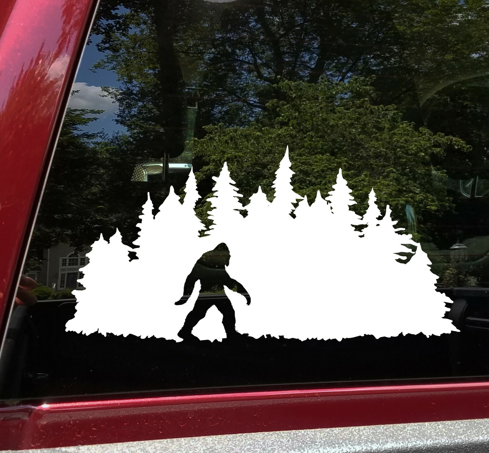 Bigfoot in Tree Line V5 Vinyl Decal – Pine Trees Forest PNW Sasquatch – Die Cut