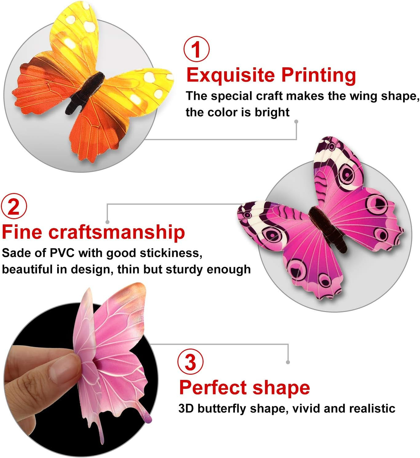 Outus 96 Pcs 3D Butterfly Wall Decor Glow in the Dark Butterfly Wall Decals Stic
