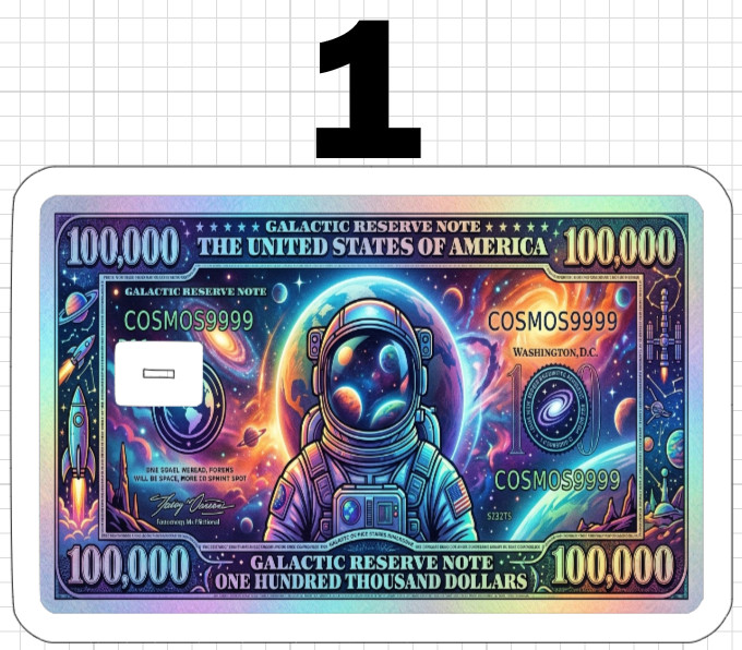 100k Space Dollar Bill Credit ATM Debit Gift Card Skin Sticker Nasa Shuttle USA