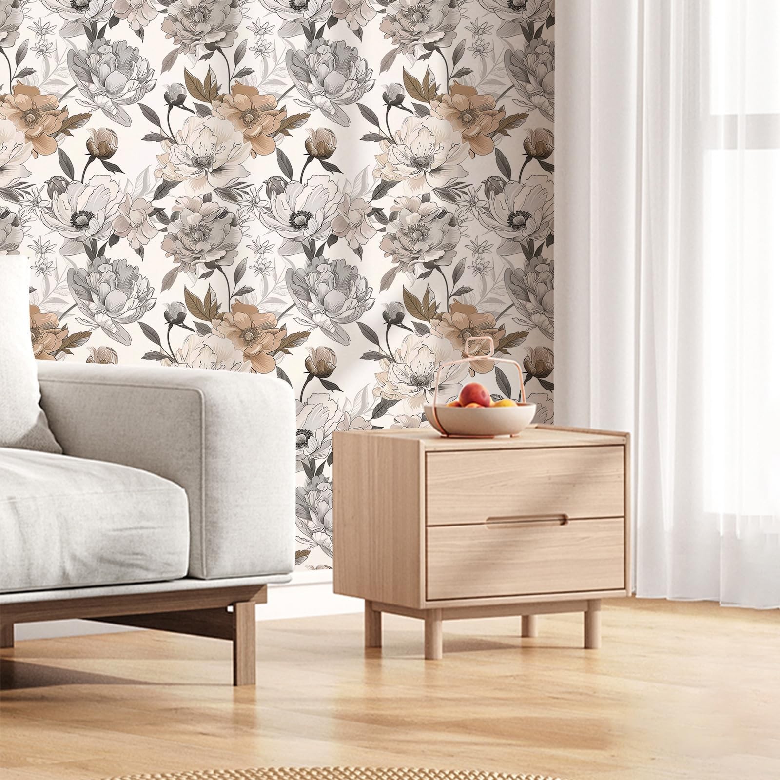 Vintage Floral Wallpaper Peel and Stick, Retro Peony Wallpaper for Home Decor…