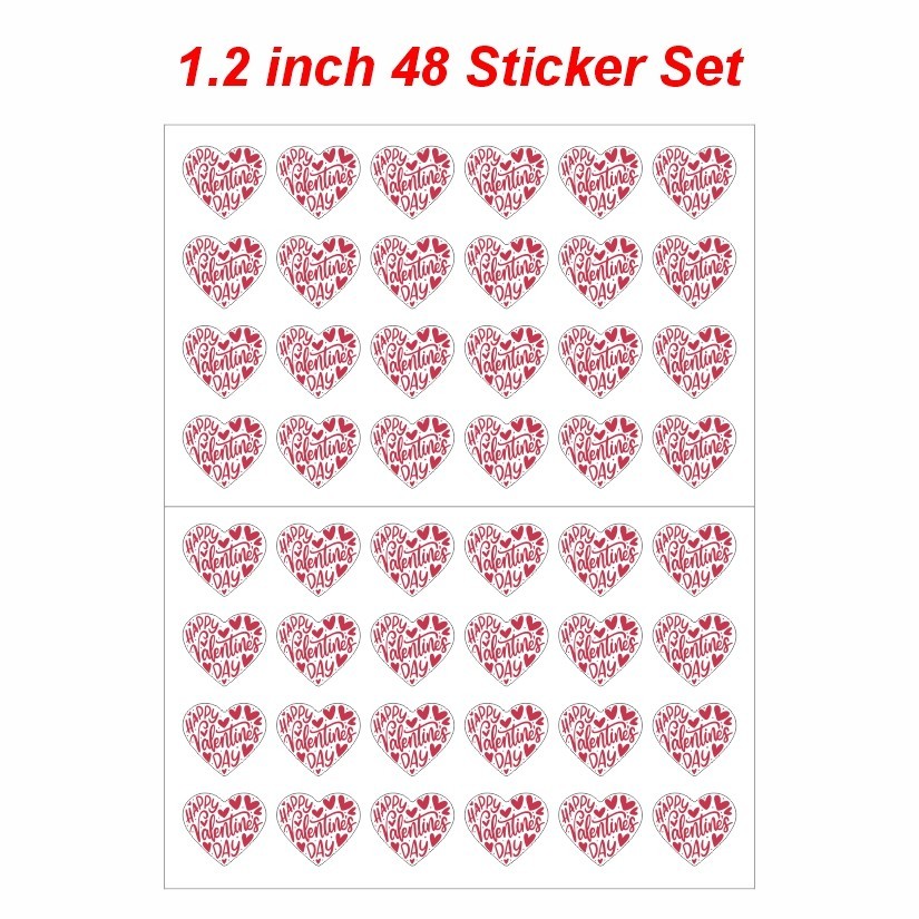 Happy Valentine's Day Heart Shape Stickers Set, 1.2" & 1.5"