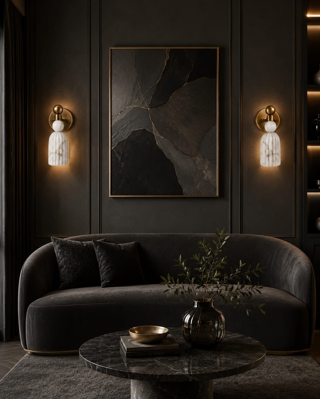 Handmade Alabaster Marble Wall Sconce | Brass Fluted Light, Modern Bedside Lamp