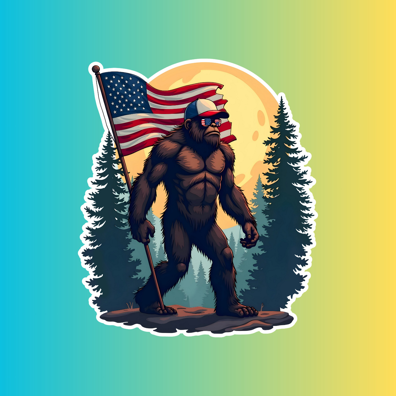 Bigfoot patriotic sticker vinyl decal American flag yeti sasquatch USA freedom