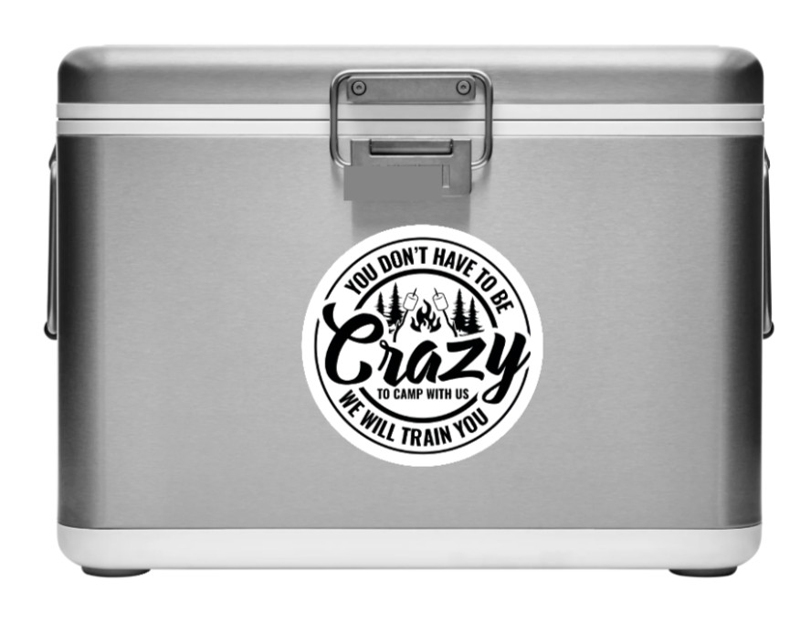 Camping (Crazy) 4" Vinyl Decal Car Window Bottle Cup Cooler Camper Trailer