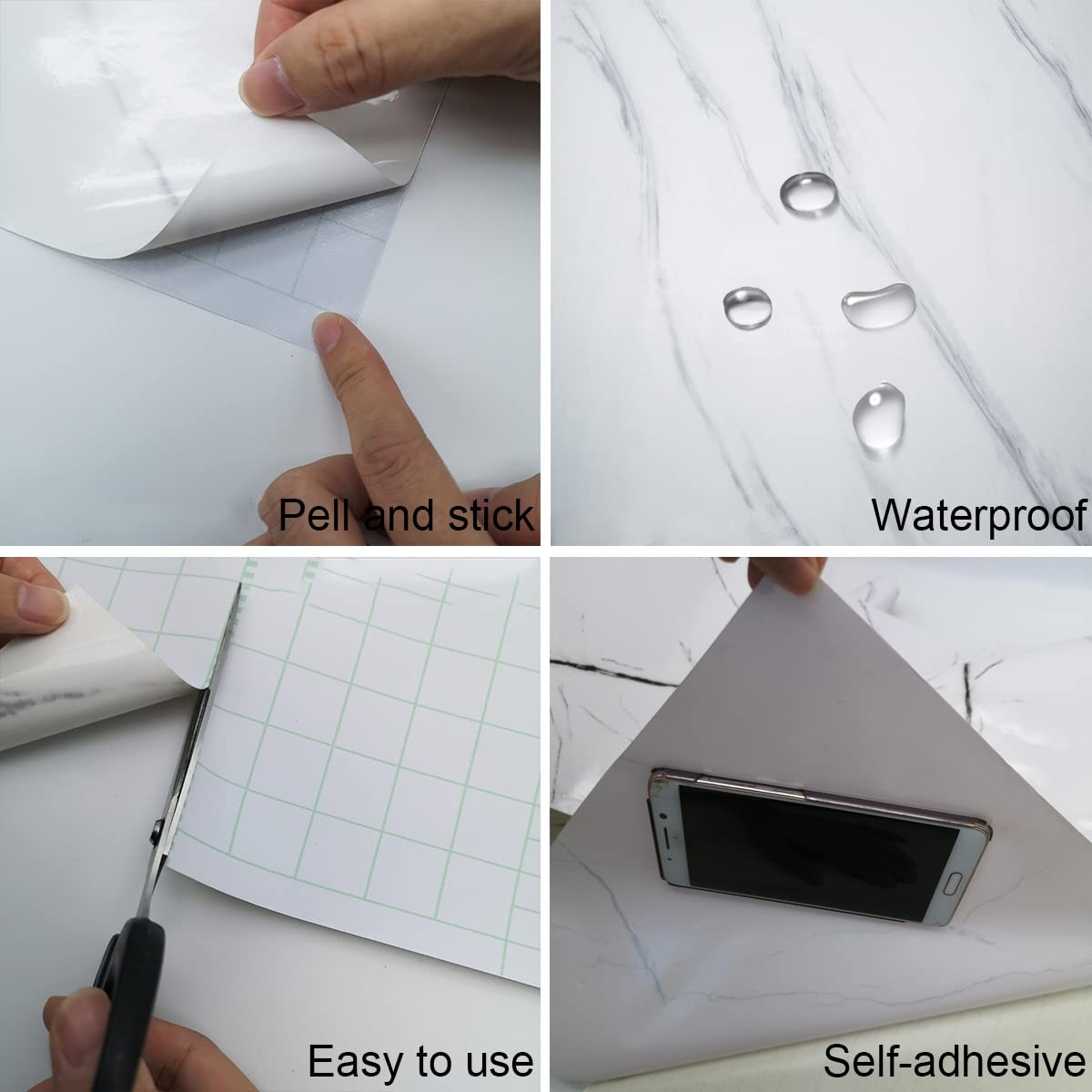 Wide Milk White Marble Wallpaper Peel Stick 24x394inch Glossy Thicken Waterpr…
