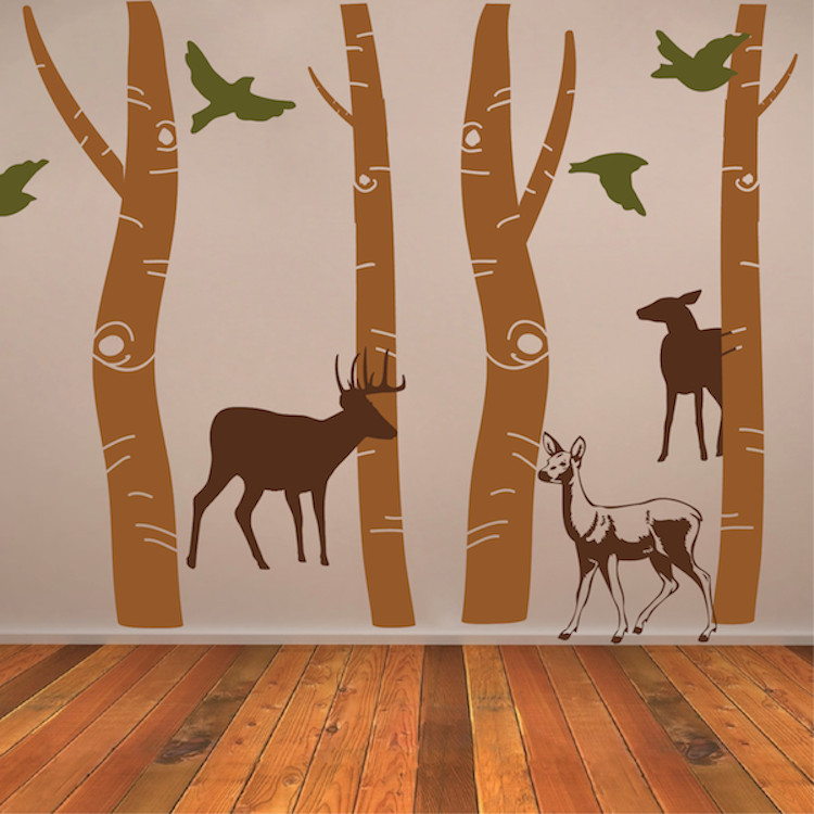 Birch Tree Birds Wall Decal Wallpaper Floral Plant Life Removable Design, b34