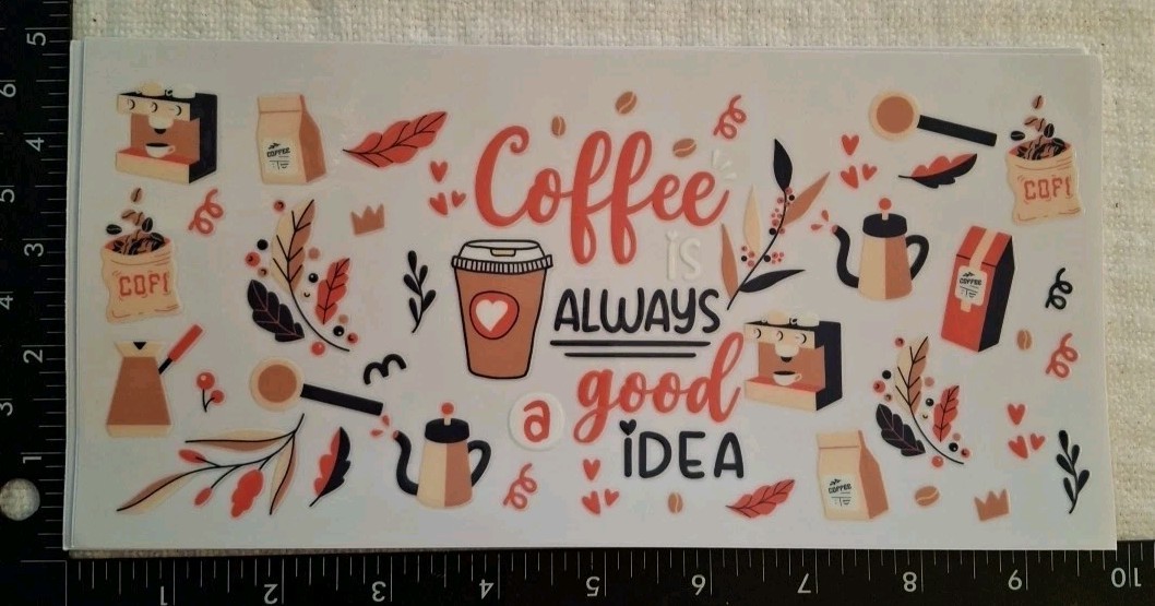 UV DTF Coffee Drinker Theme Cup Wraps Transfer Stickers Set 8 Decals 4 X 9 Inch