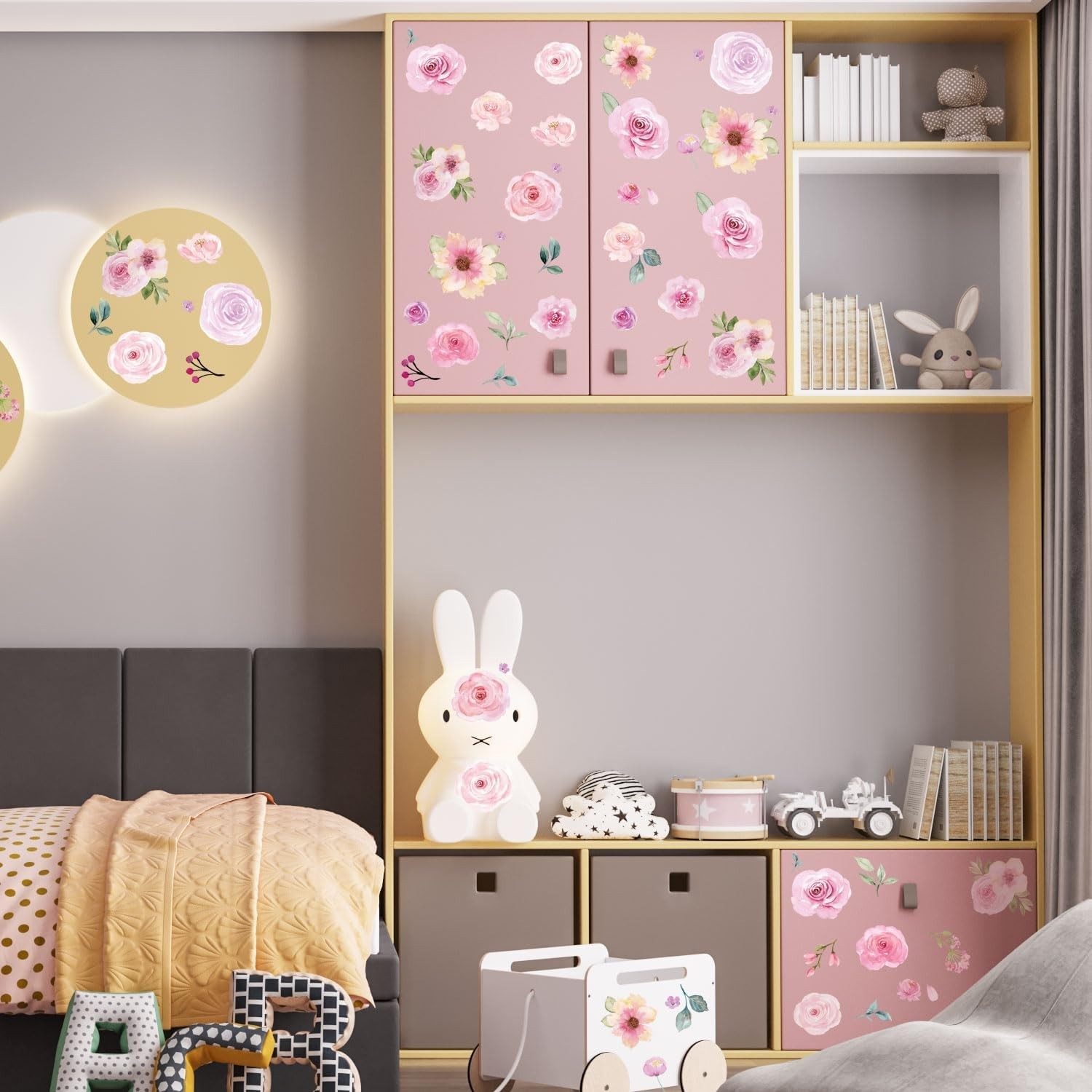 Easy-To-Apply Floral Stickers – 60PCS Watercolor Decor for Kids' Spaces