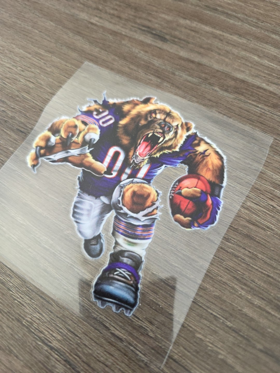 Chicago Bears Running Football Player Raised UV DTF Decal 4in X 4in Color
