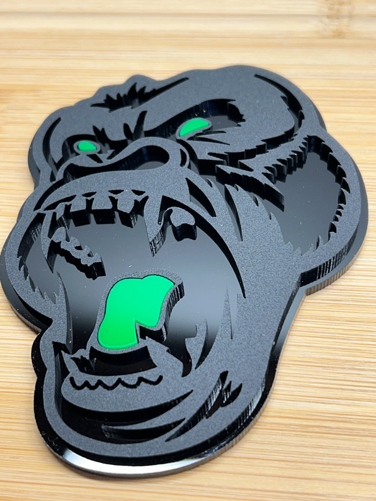 Angry Gorilla Green Eye Car Truck Emblem Badge Matte Black /Black Custom PK of 2