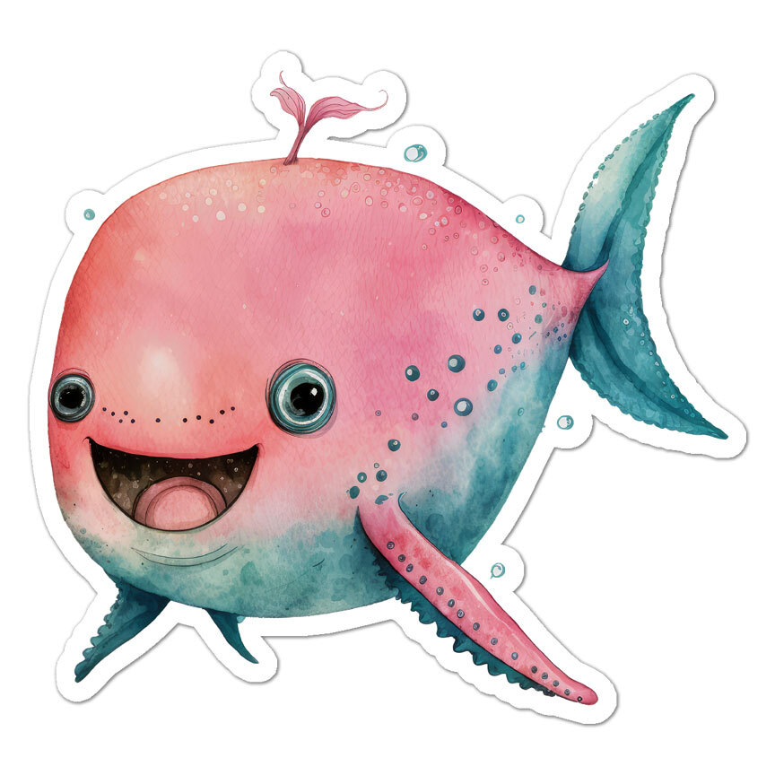 Cute Whale Fish, Vinyl Decal Sticker, Indoor Outdoor, 3 Sizes, #9392