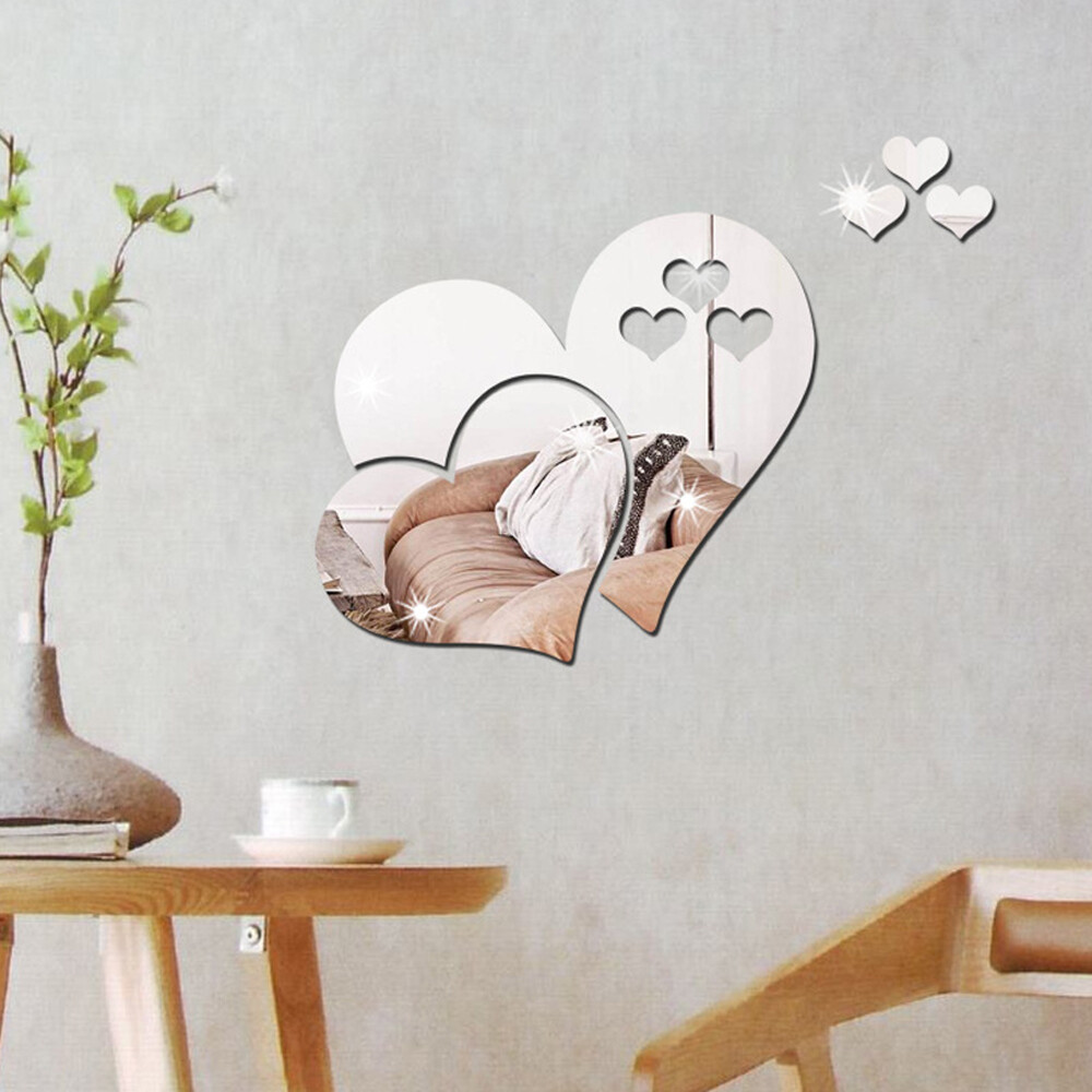 3D Mirror Love Heart Wall Sticker Removable Decal DIY Home Room Art Mural Decor