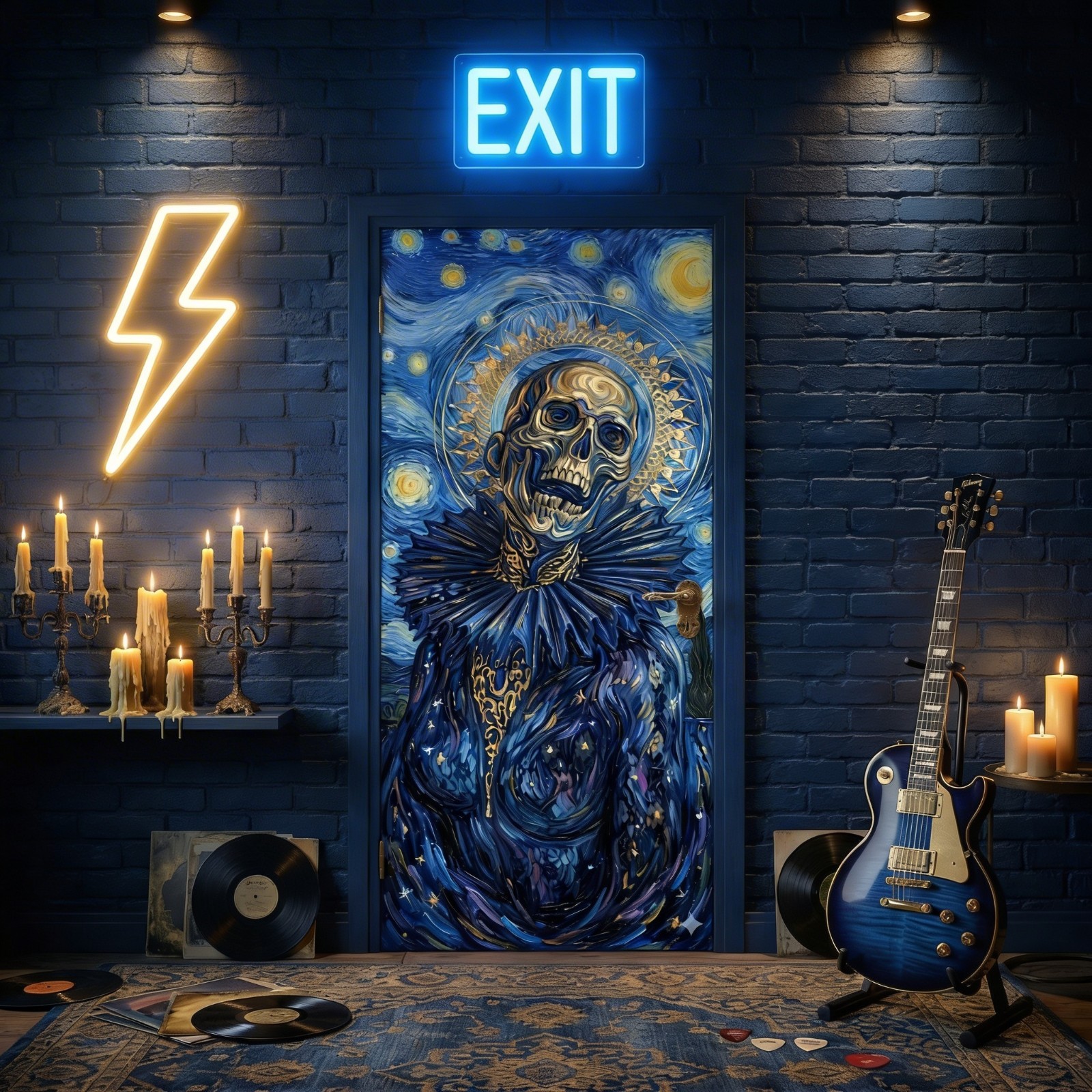 Darkness in Van Gogh's Starry Night Door Wrap, 1-piece Laminated Sticker Mural