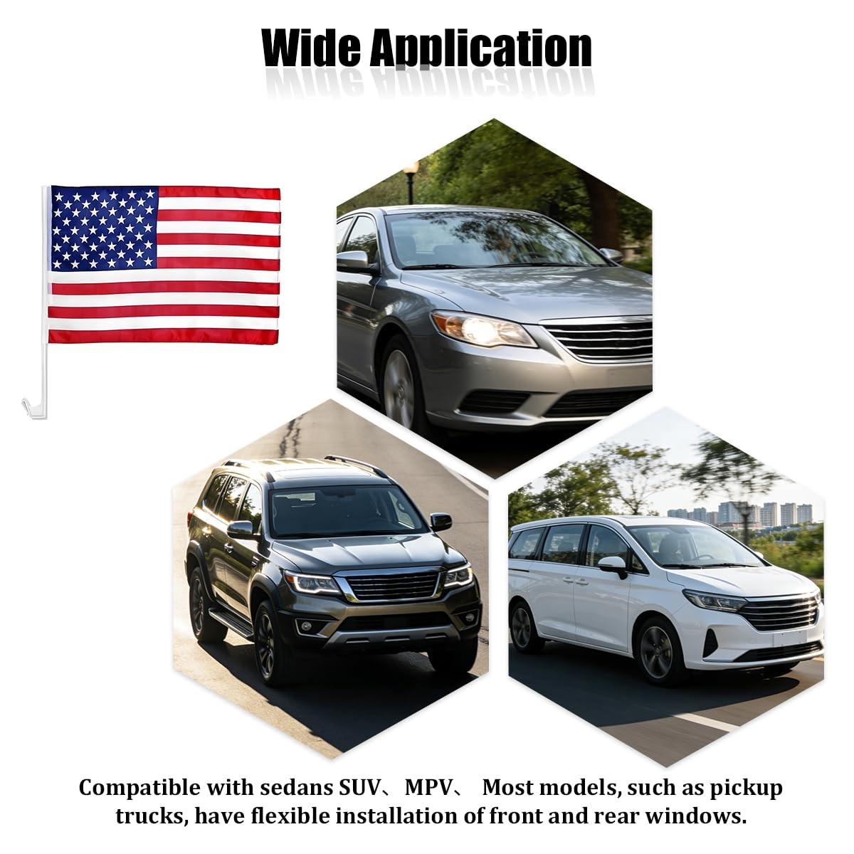 2 Pack 17×12 Inch American Car Flags with Window Clip Vehicle Window Mount Flag
