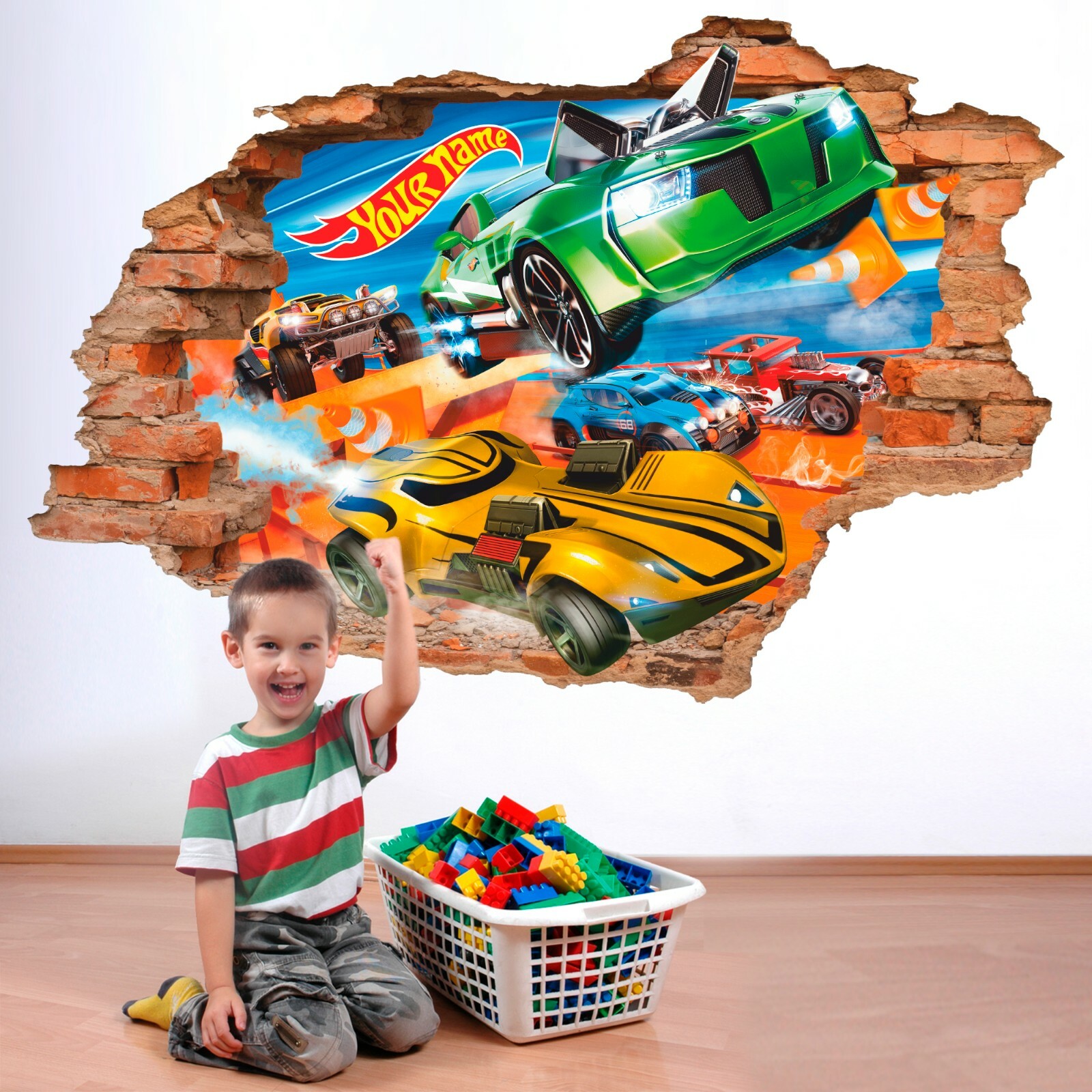 Hot Cars Personalized 3D Wall Decal, Toys Wall Sticker, Car, Decor