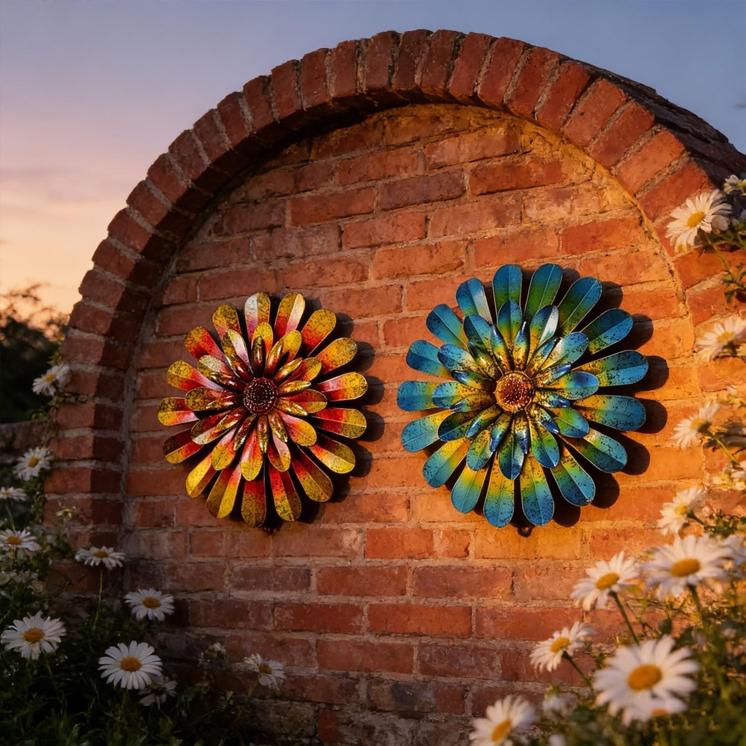 Elegant 2 Pack 12-Inch Hand-Painted Metal Flower Wall Art – Indoor & Outdoor