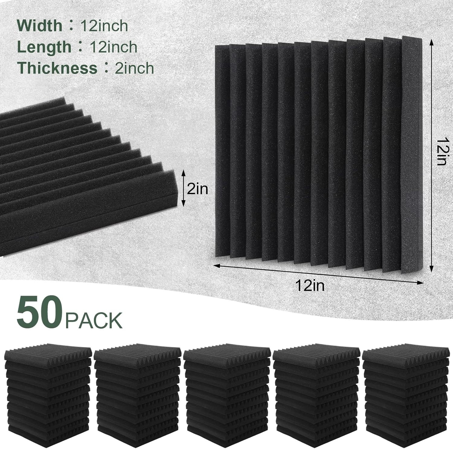 50 Pack Acoustic Foam Panels,2"X 12" X 12"Sound Proof Foam Panelshigh Density So