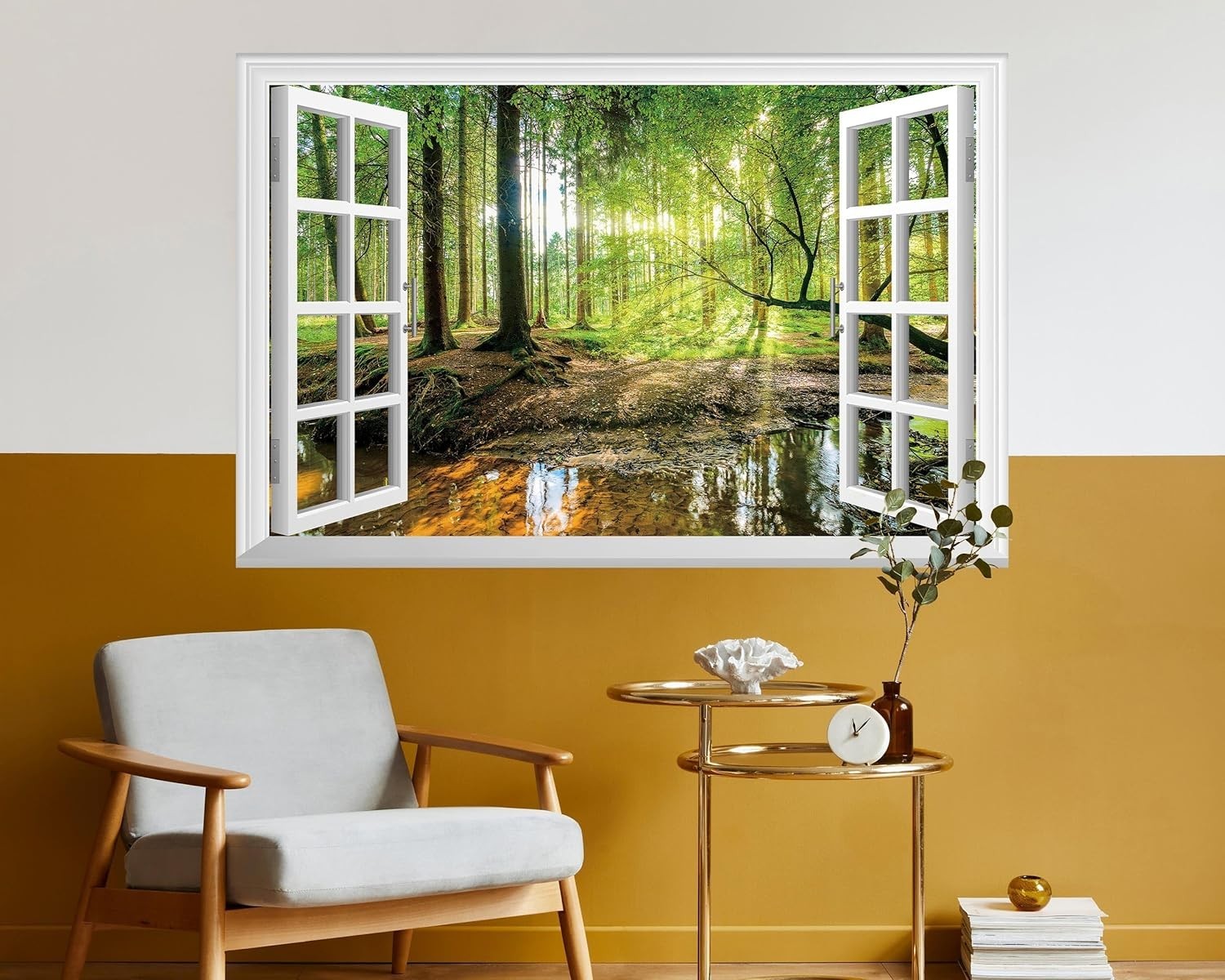 Tropical Jungle Faux Window Wall Mural – 48"x32" Decorative Stickers Set