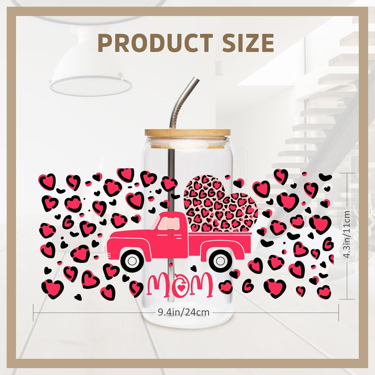 UV DTF Cup Wrap Transfer – 8 Sheets Boho Mama UV DTF Transfer Stickers for 16…