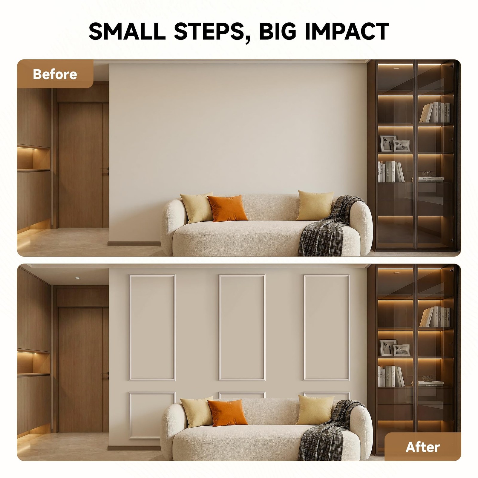 Peel and Stick Wall Molding Kit, INMOZATA 3 Sets 3D Pre-Cut Accent Molding Tr…
