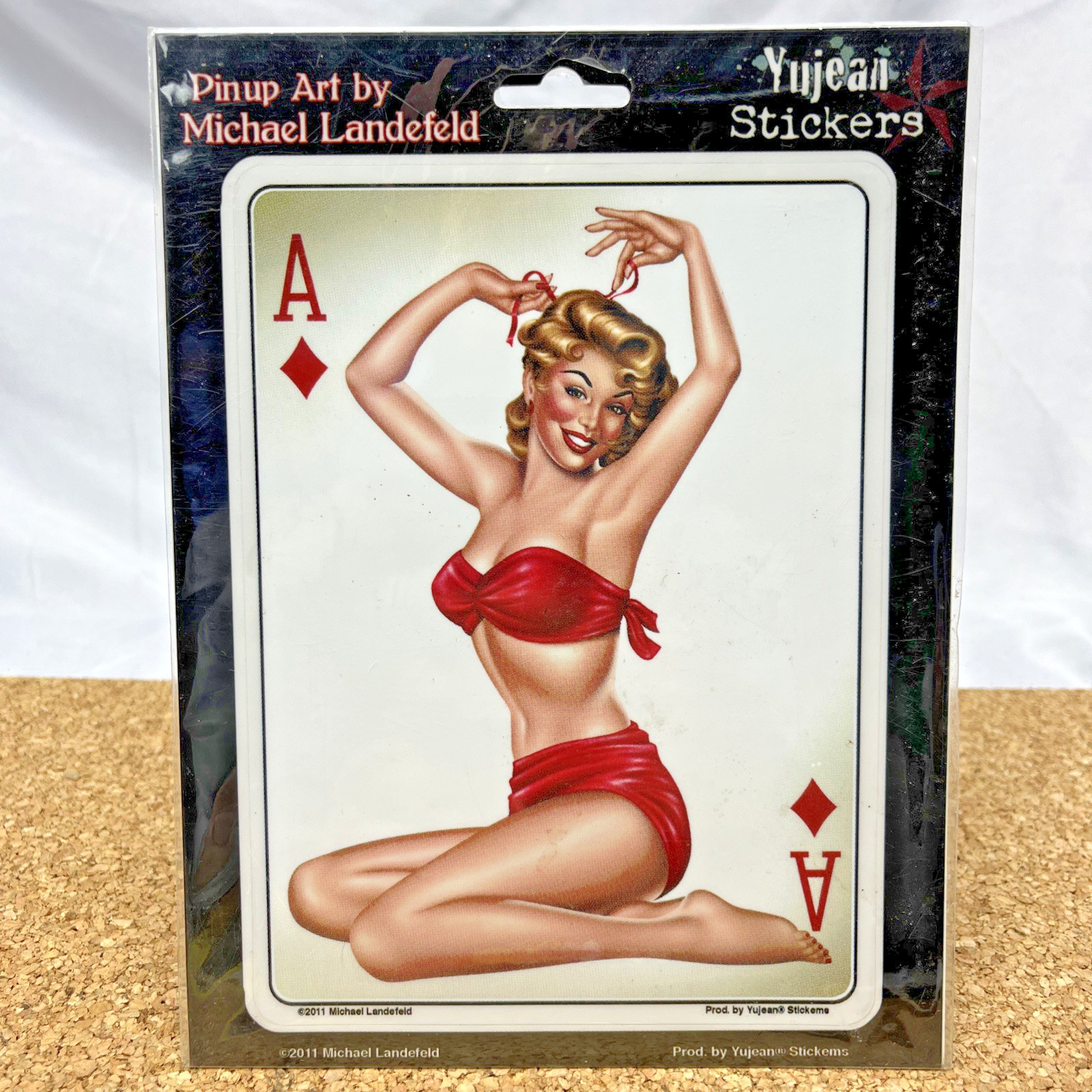 VTG Style Pinup Girl 6.5" Ace of Diamonds Decal Michael Landefeld Yujean NIP