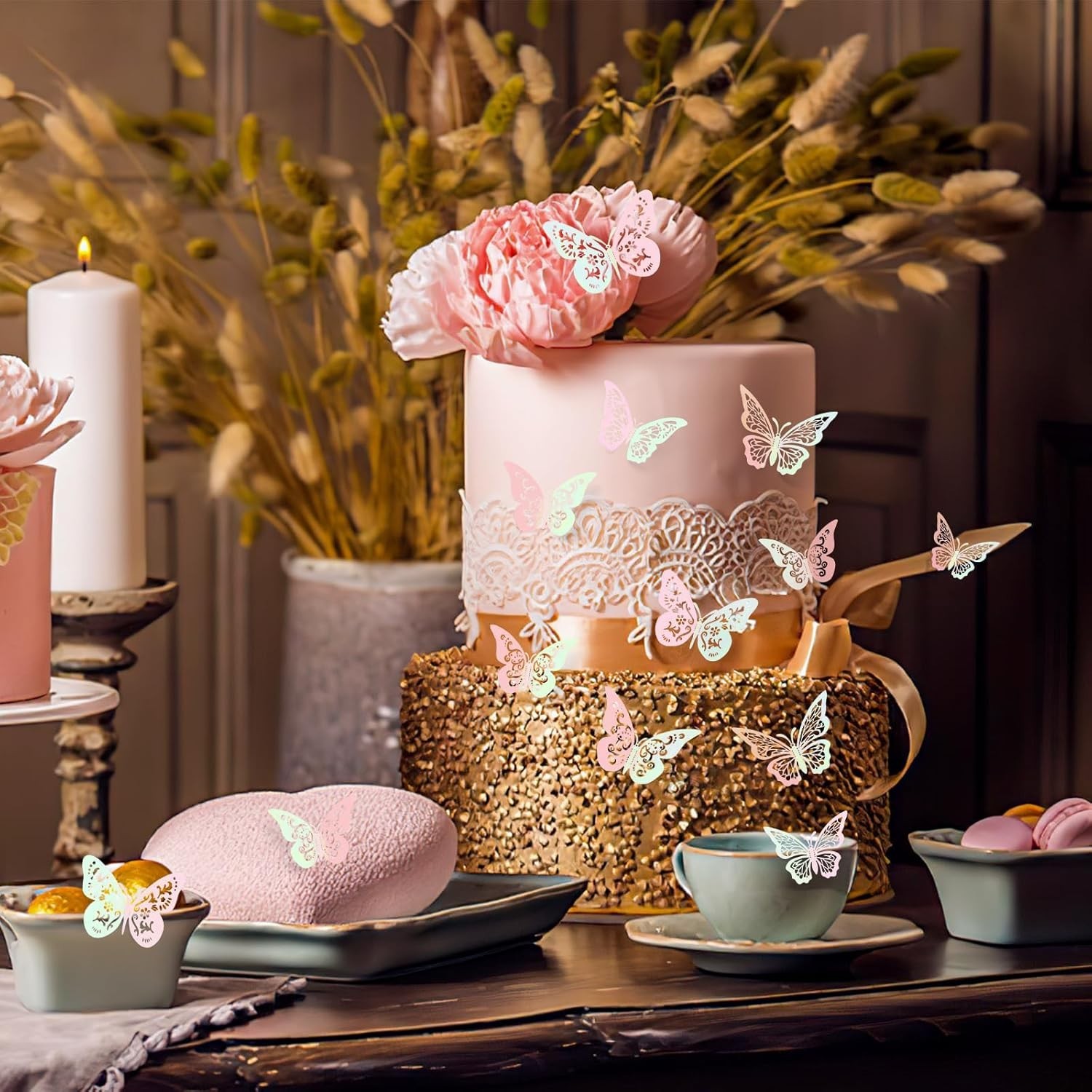 Gorgeous 60 Pcs 3D Laser Pink Butterfly Wall Decor – Perfect for All Occasions