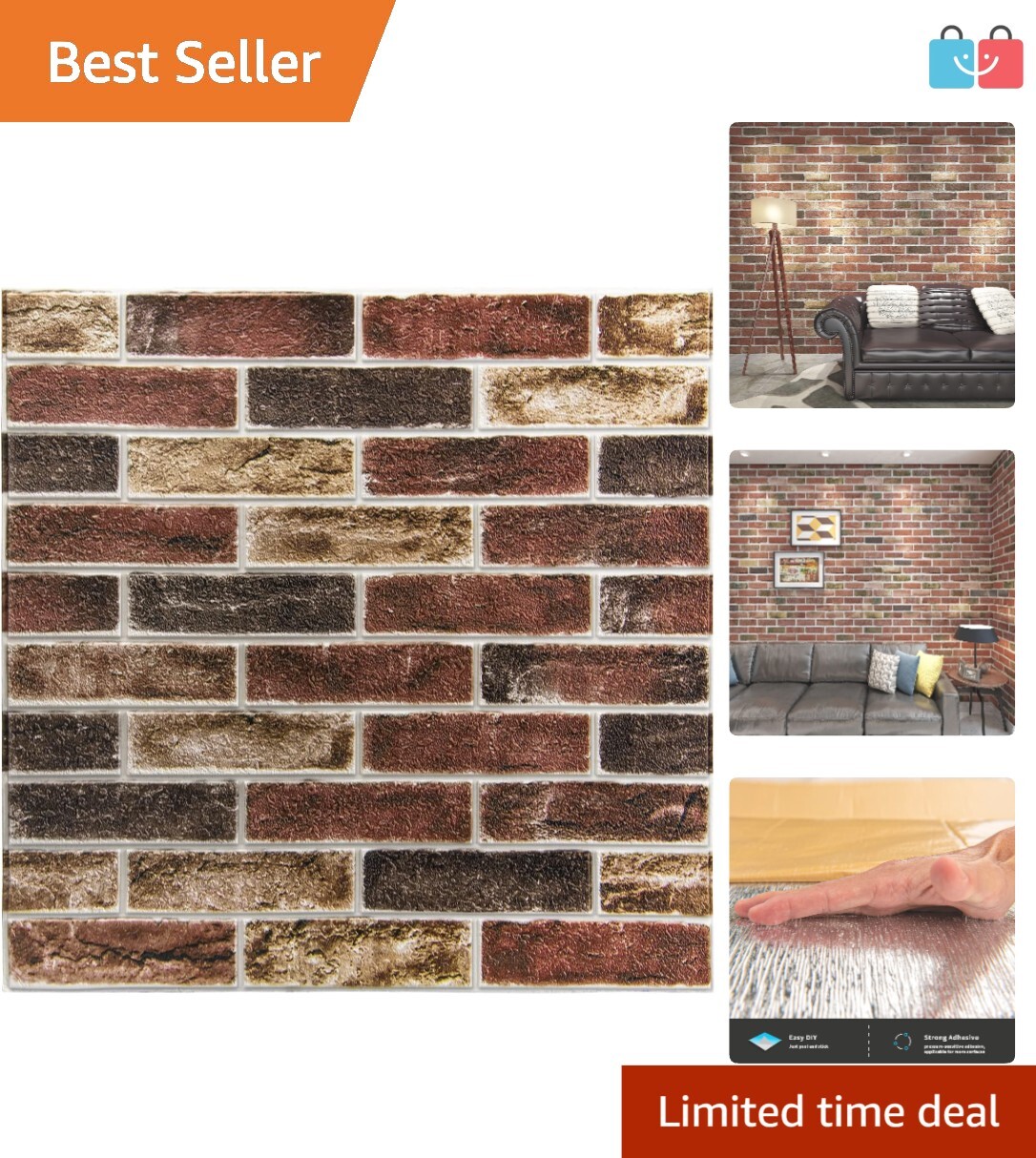 Waterproof Faux Brick Wallpaper – 52.5 Sq.Ft Peel and Stick Panels, Easy Install