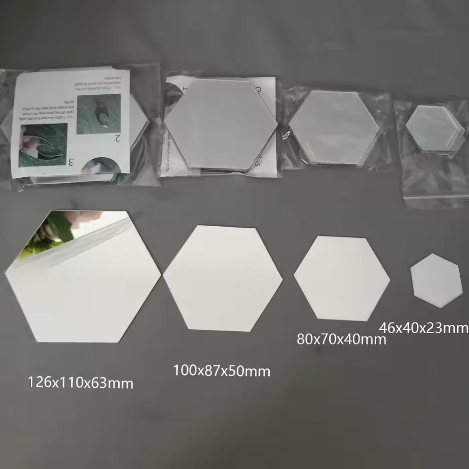 Hexagon Acrylic 3D Mirror Wall Stickers Self Adhesive Wall Decor Tiles Modern DI