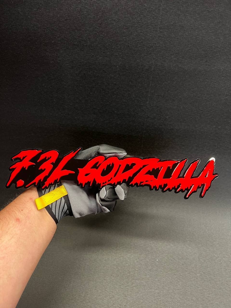 1X 7.3L Drip Godzilla Custom 3D Text Car Badge Fender Emblem Tailgate Toolbox 3D