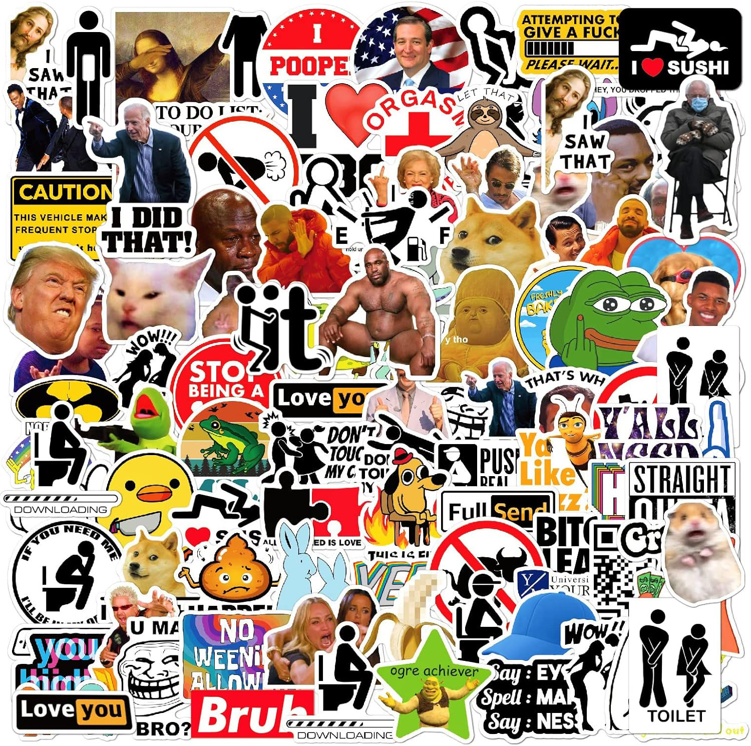 105Pcs Waterproof Prank Meme Stickers for Adults – Large Vinyl Decal Pack