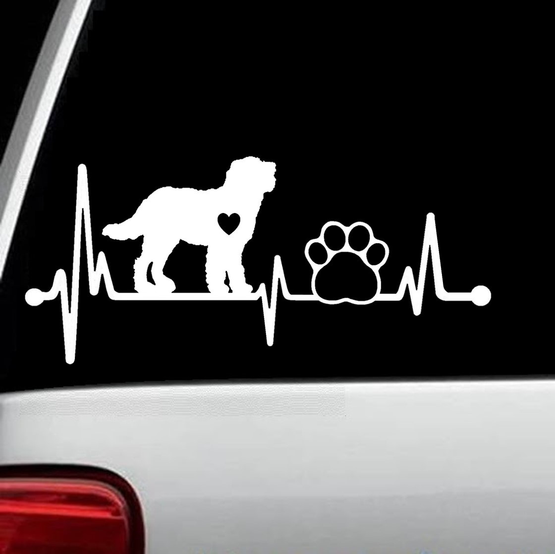 Labradoodle Doodle Decal Heartbeat Lifeline Dog Paw Sticker Car Window BG 154